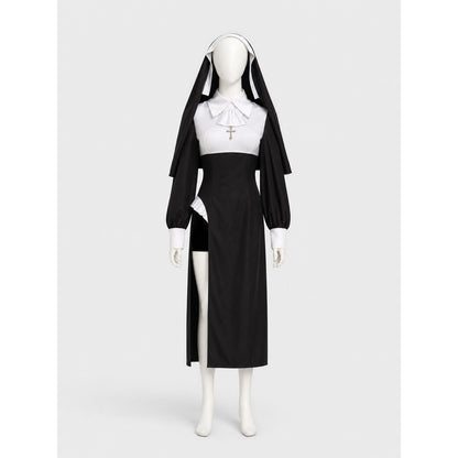 Black-and-White Ritual Robe with a High Collar
