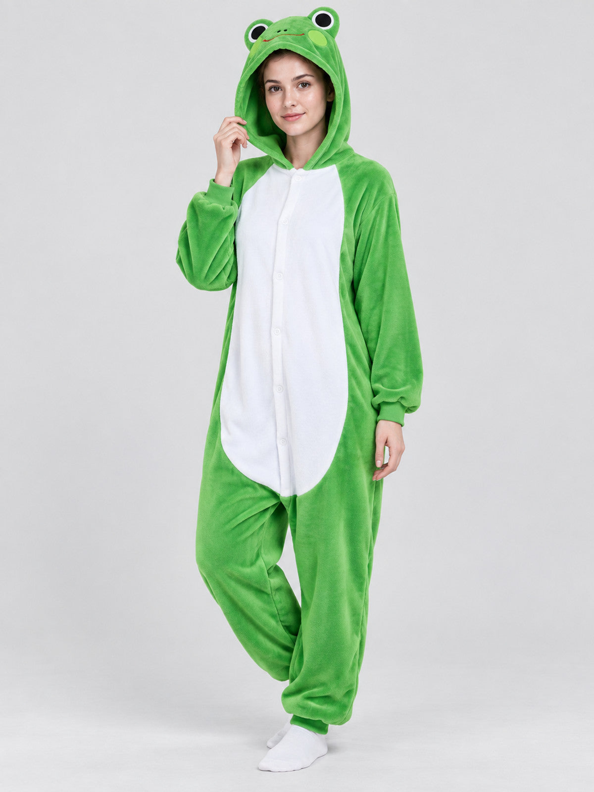 Frog Hooded Pajama Jumpsuit with White Insert