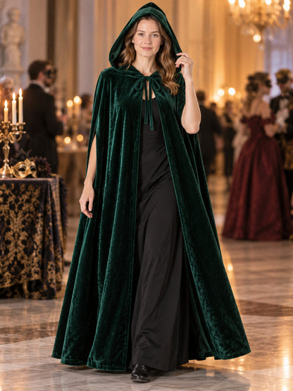 Hooded Cape Cloak in Dark Green Velvet