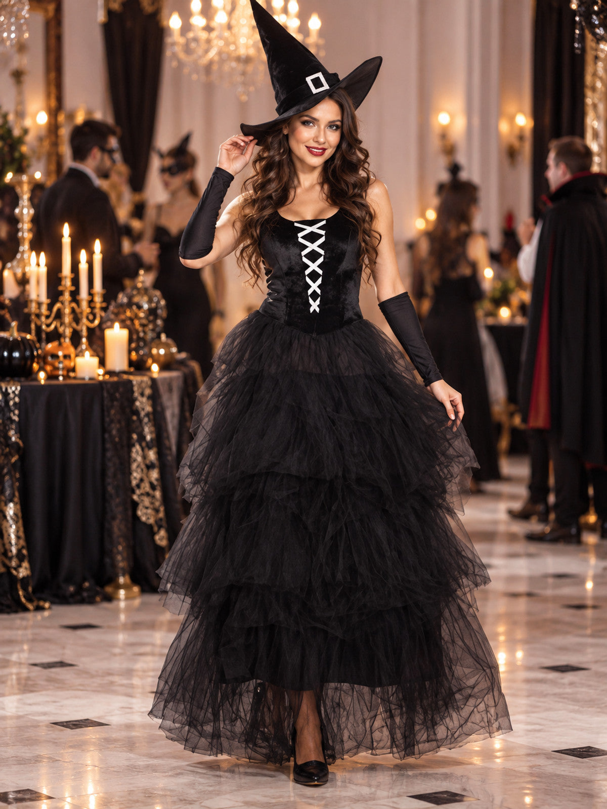 Witch Halloween Costume with Black Dress and Hat