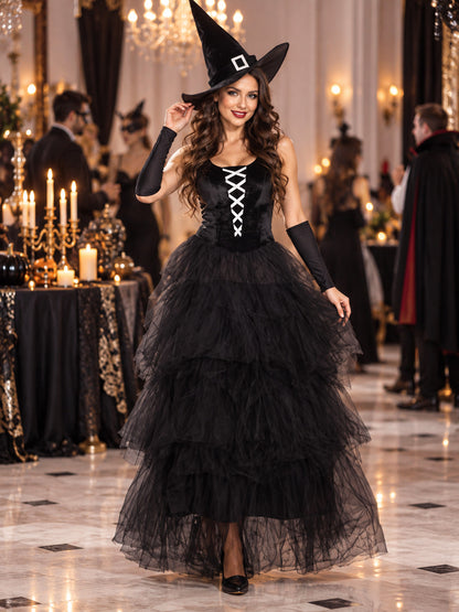 Witch Halloween Costume with Black Dress and Hat