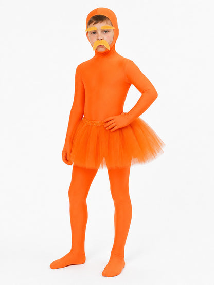 Orange Jumpsuit Costume with Skirt and Mustache for Halloween