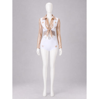 Two-Piece White and Gold Stage Costume Costumes detail