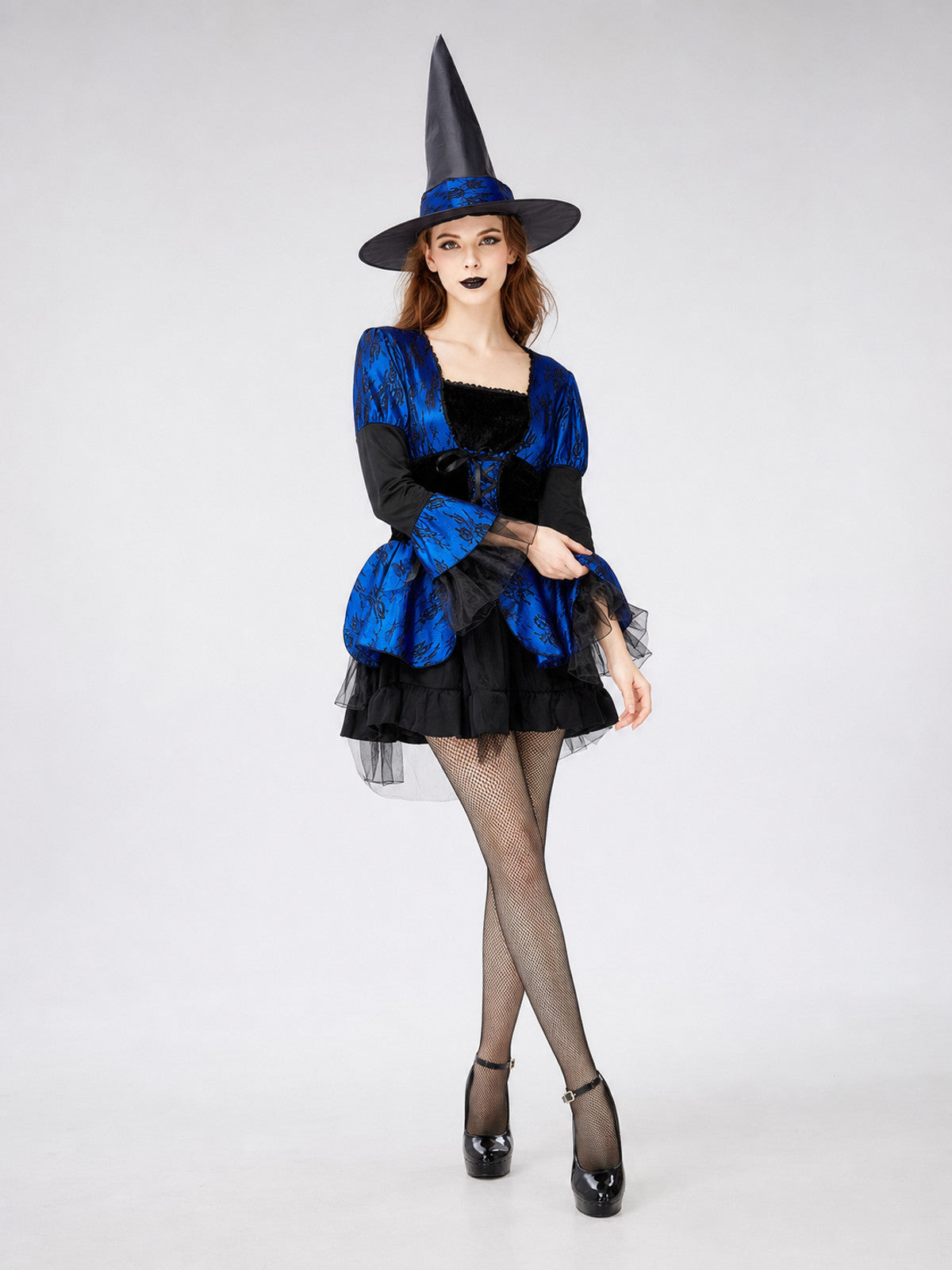 Witch Costume: Blue and Black Dress with a Full Skirt Costume Dresses detail
