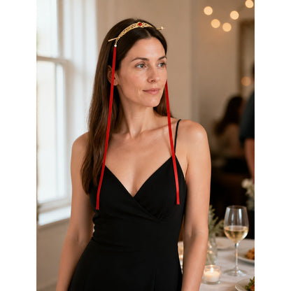 Chinese-Style Carnival Headband with Red Ribbons lifestyle view
