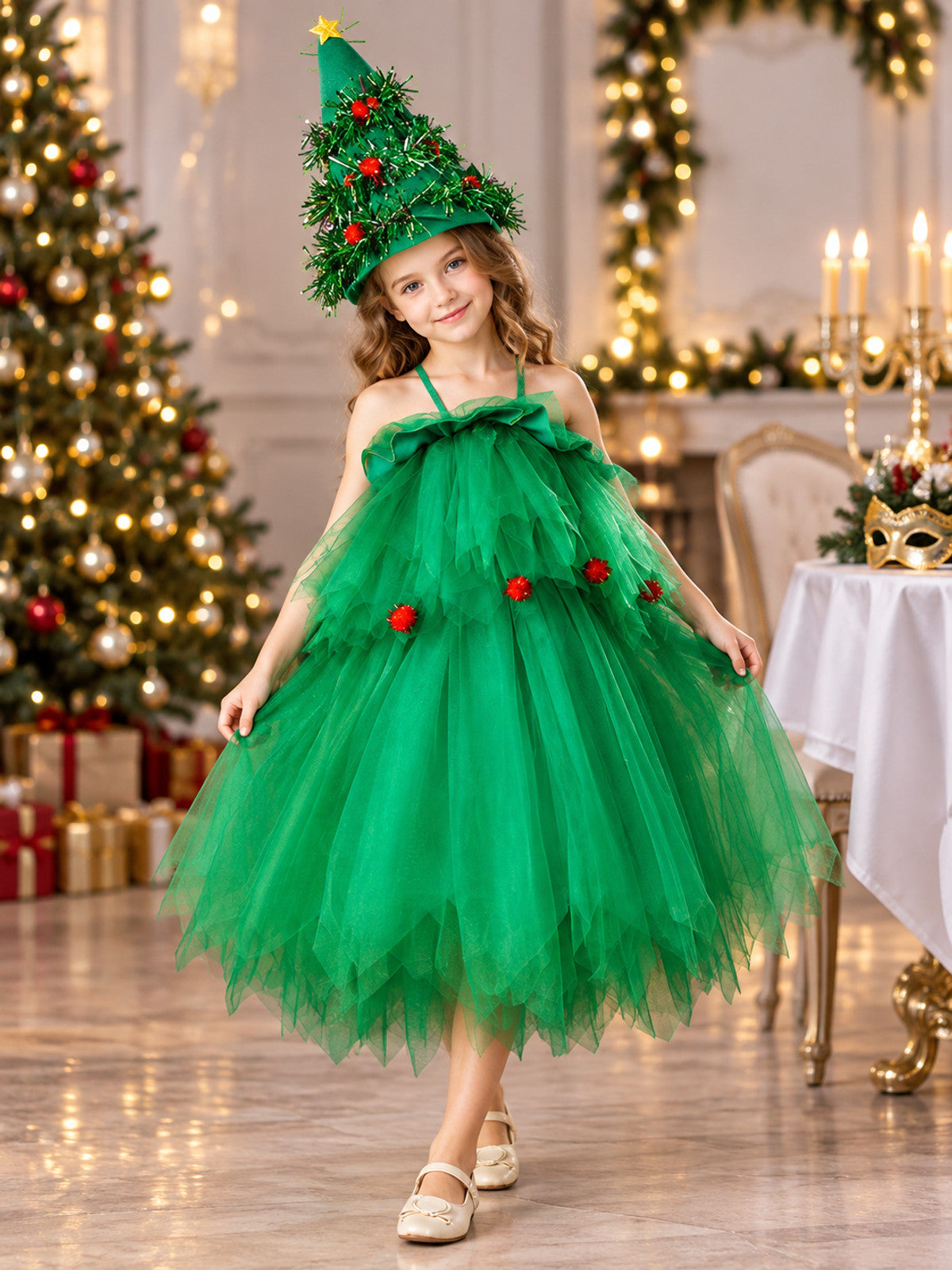 Children's Carnival Costume with Christmas Tree Hat lifestyle view