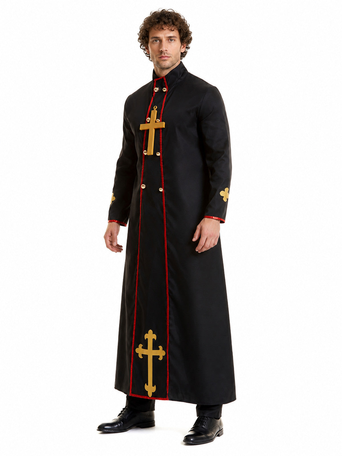 Black Cassock with Gold Cross and Red Trim