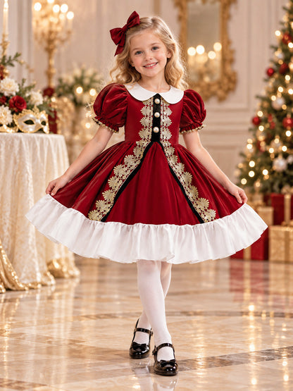 Burgundy Children's Holiday Dress with White Collar