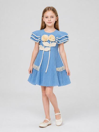 Girls' Dressy Dress with Pleats and Flowers Costume Dresses detail