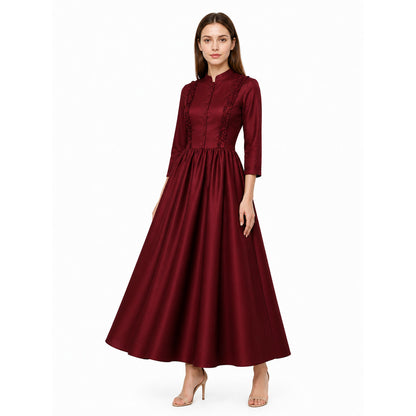 Burgundy Gothic Victorian Dress with Collar