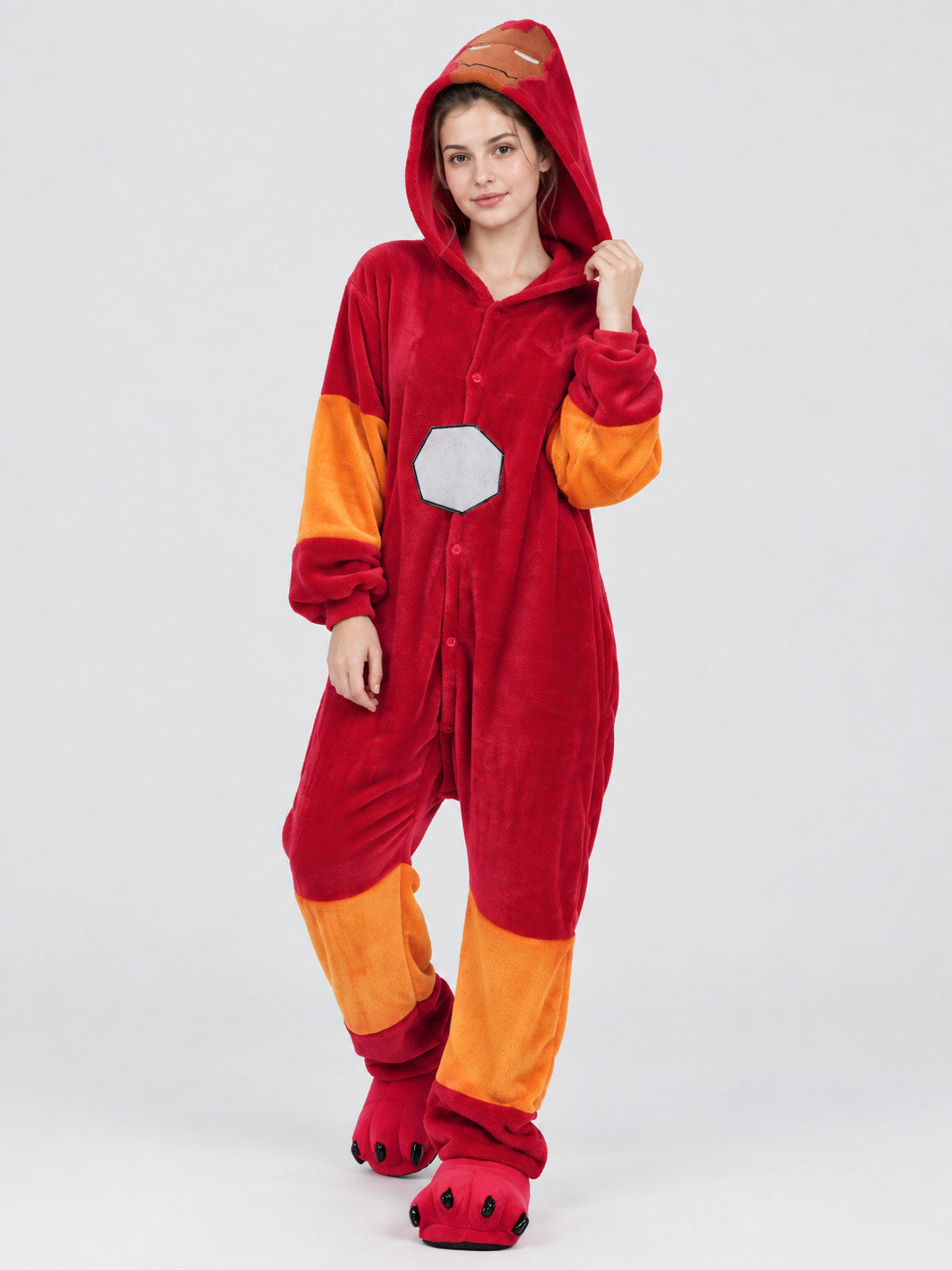 Hooded Pajama Jumpsuit with Paw Decor