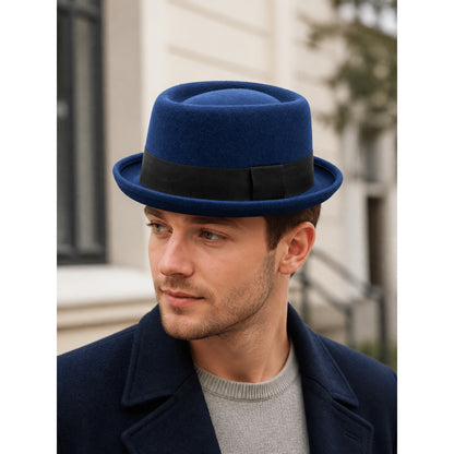 Blue Fedora Hat with Ribbon for Carnival lifestyle view