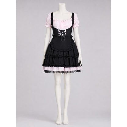 Lolita-Style Uniform Dress, Black and Pink Costume
