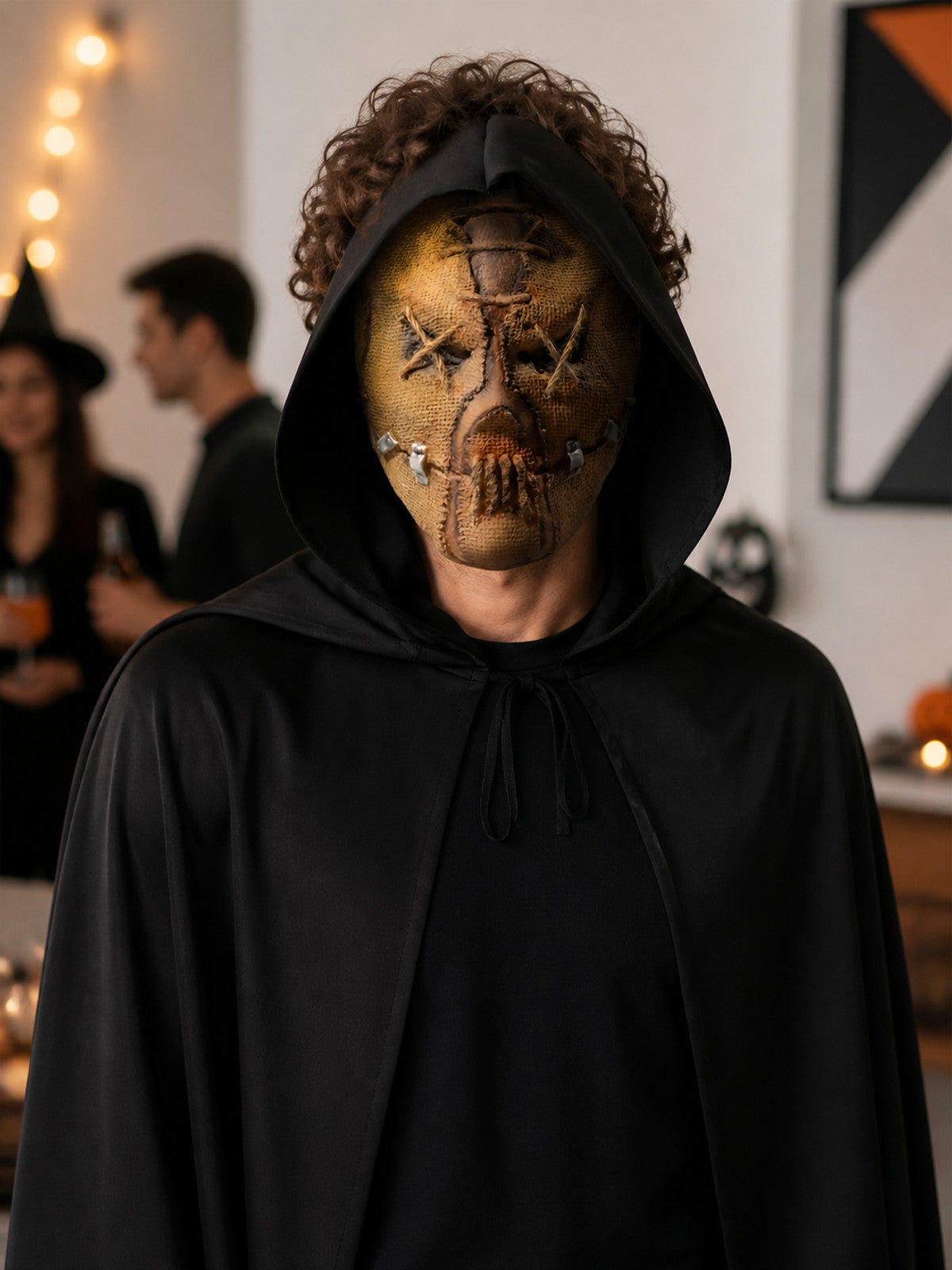 Brown Carnival Mask with Stitching and Rivets lifestyle view