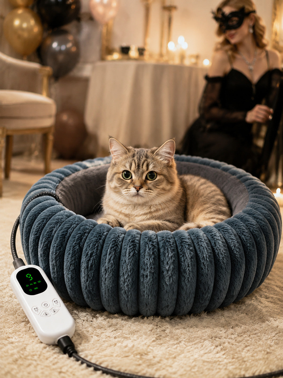 Round Heated Pet Bed lifestyle view