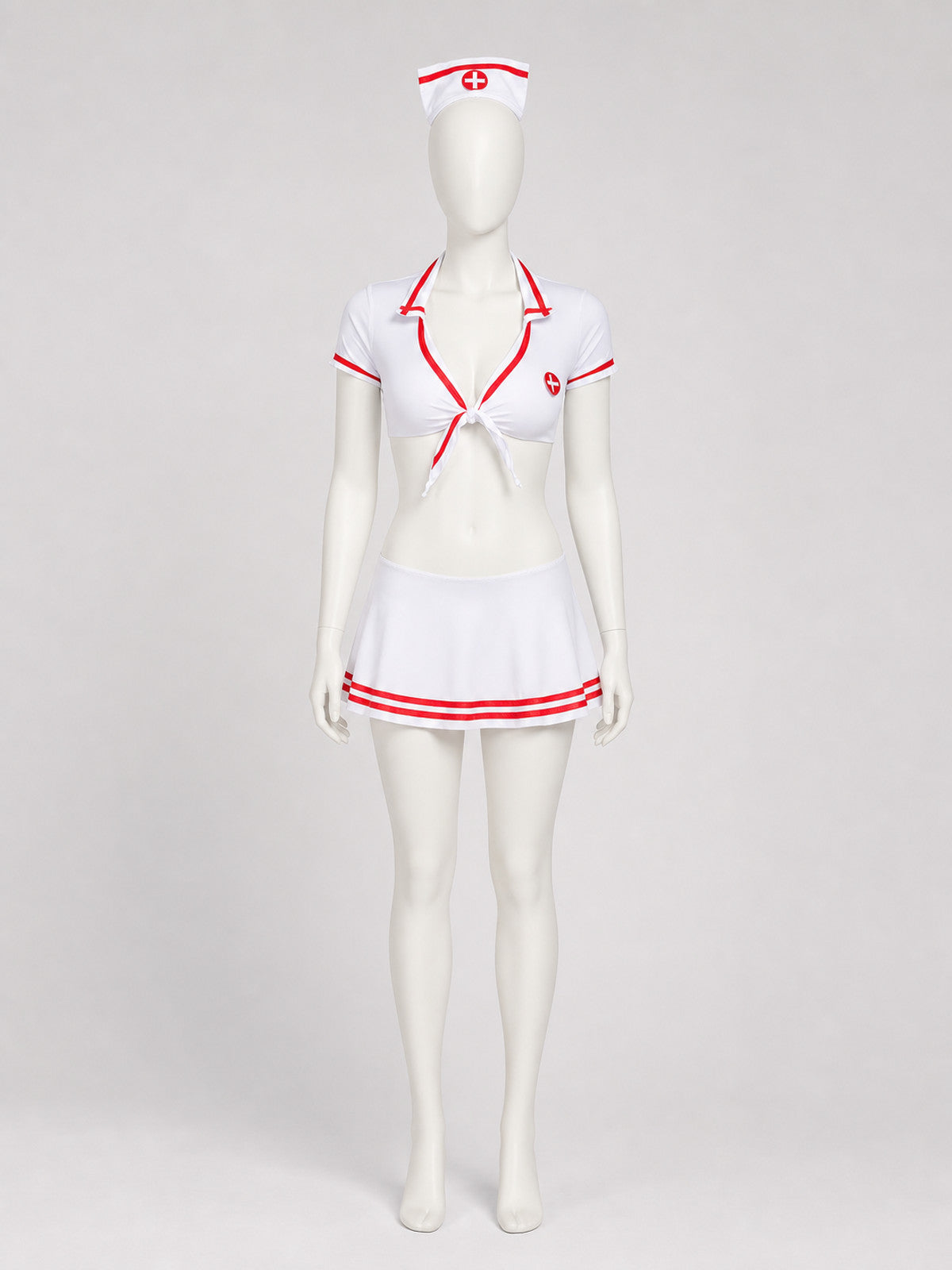Nurse Costume: White Uniform, Skirt, Red Trim Costumes detail
