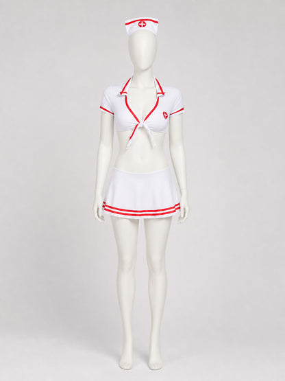 Nurse Costume: White Uniform, Skirt, Red Trim Costumes detail