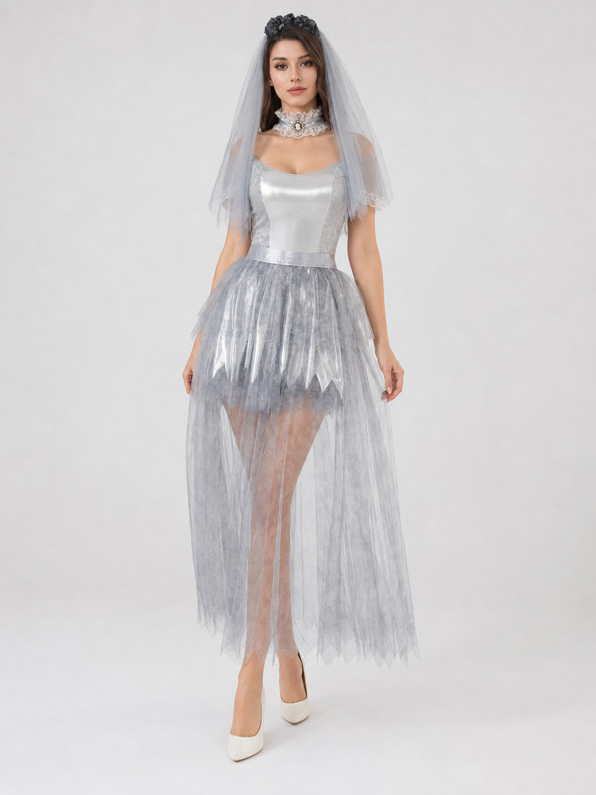 Halloween Cosplay Dress, Gray and White