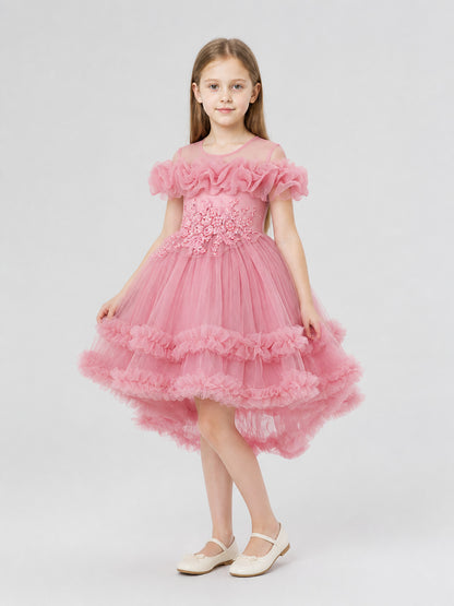 Children's Pink Dress with a Full Skirt and Ruffles Costume Dresses detail