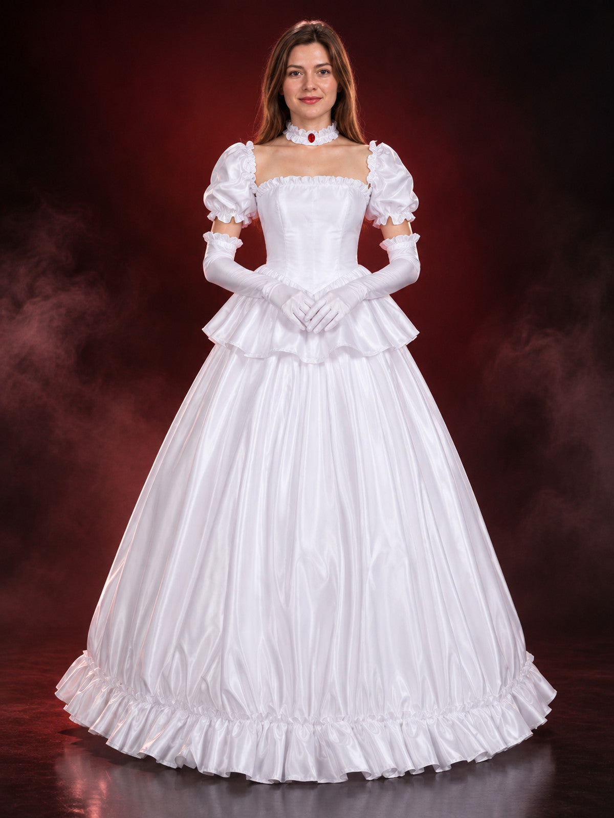 cosplay costume white dress with gloves and necklace