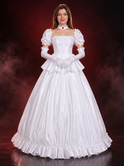 cosplay costume white dress with gloves and necklace