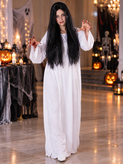 Ghost Carnival Costume: White Dress, Black Wig
