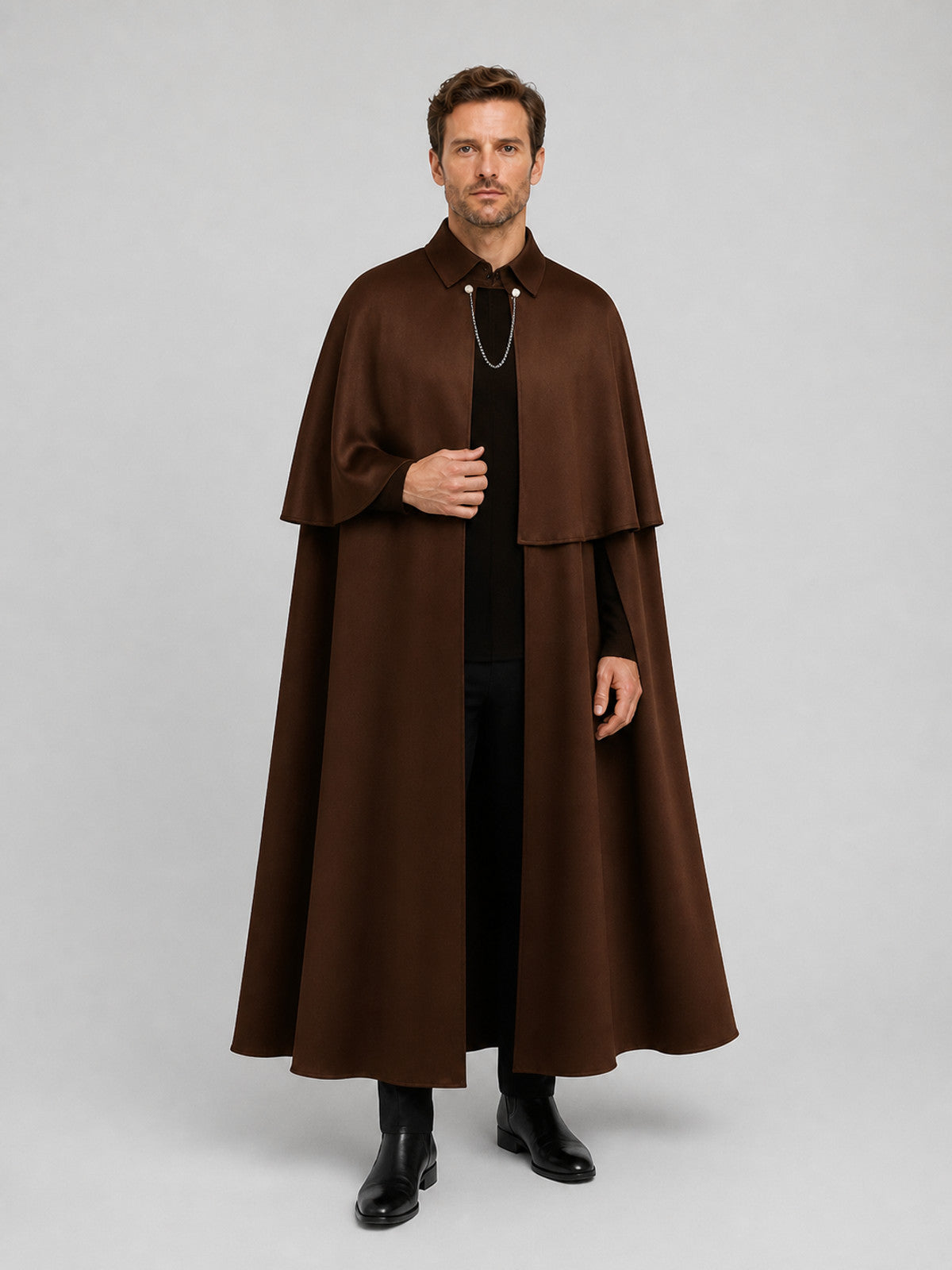 Brown Gothic Cloak with Chain for Cosplay and Halloween Costume Capes detail