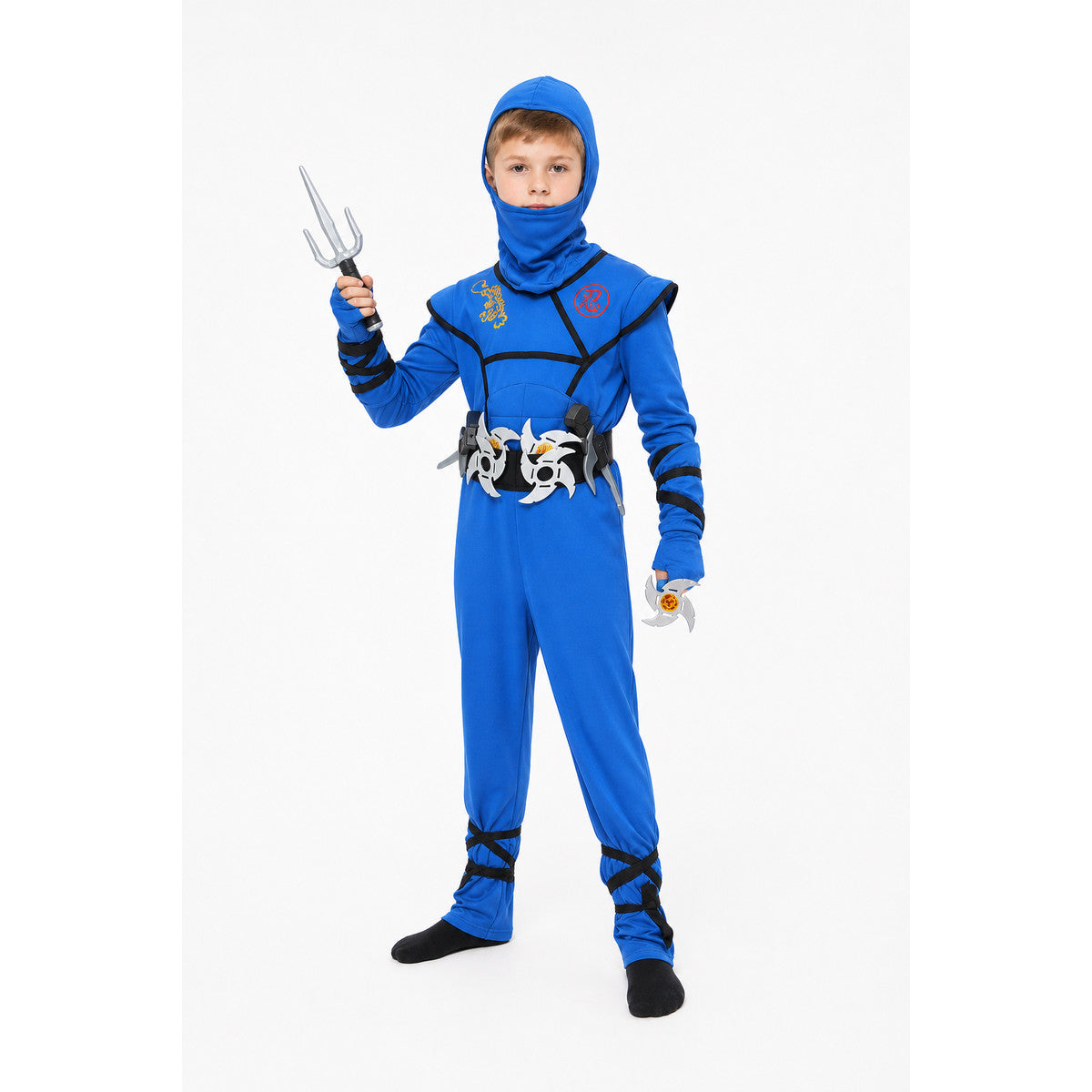 Blue Children's Ninja Costume for Halloween with Mask and Weapons Costume Masks detail