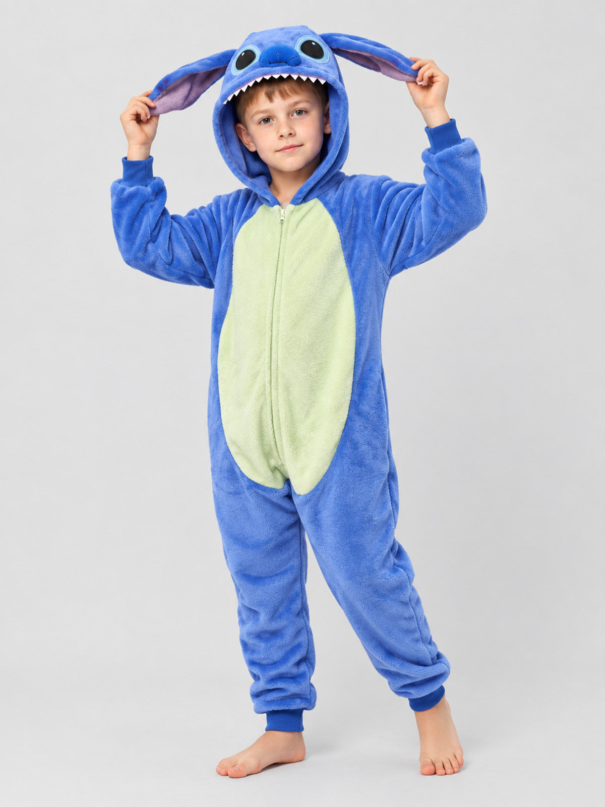 Blue Kigurumi Jumpsuit with Hood and Voluminous Ears