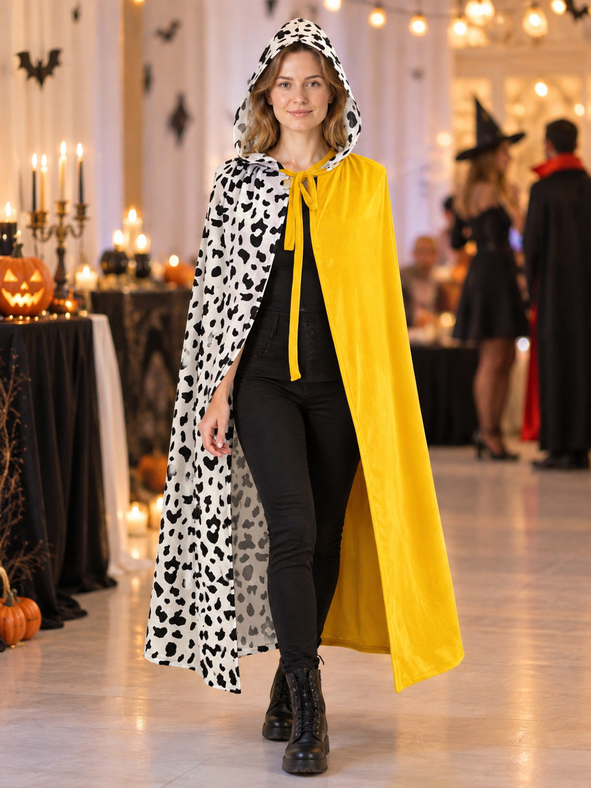 Carnival Cape with Hood, Black and White with Yellow