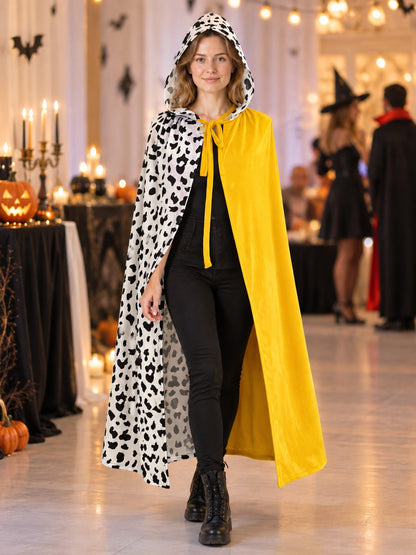 Carnival Cape with Hood, Black and White with Yellow