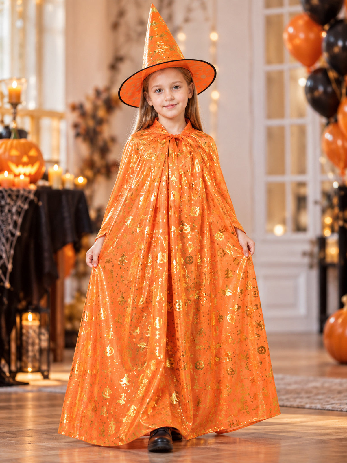 Carnival Costume with Cape and Pointed Hat