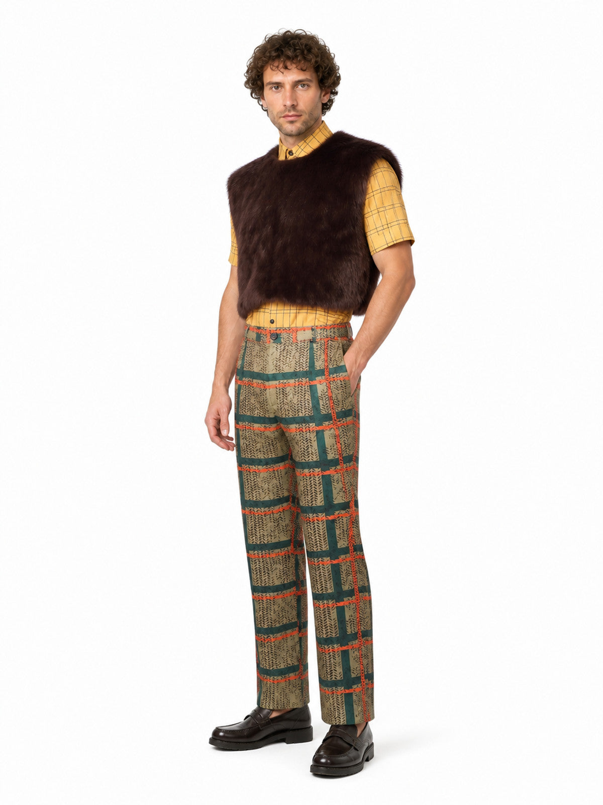 Checkered Cosplay Costume with Furry Vest Costumes detail