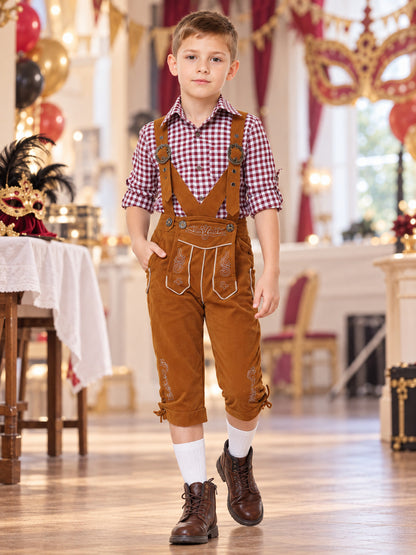 Children's Bavarian-Style Costume, Plaid, Shorts with Suspenders