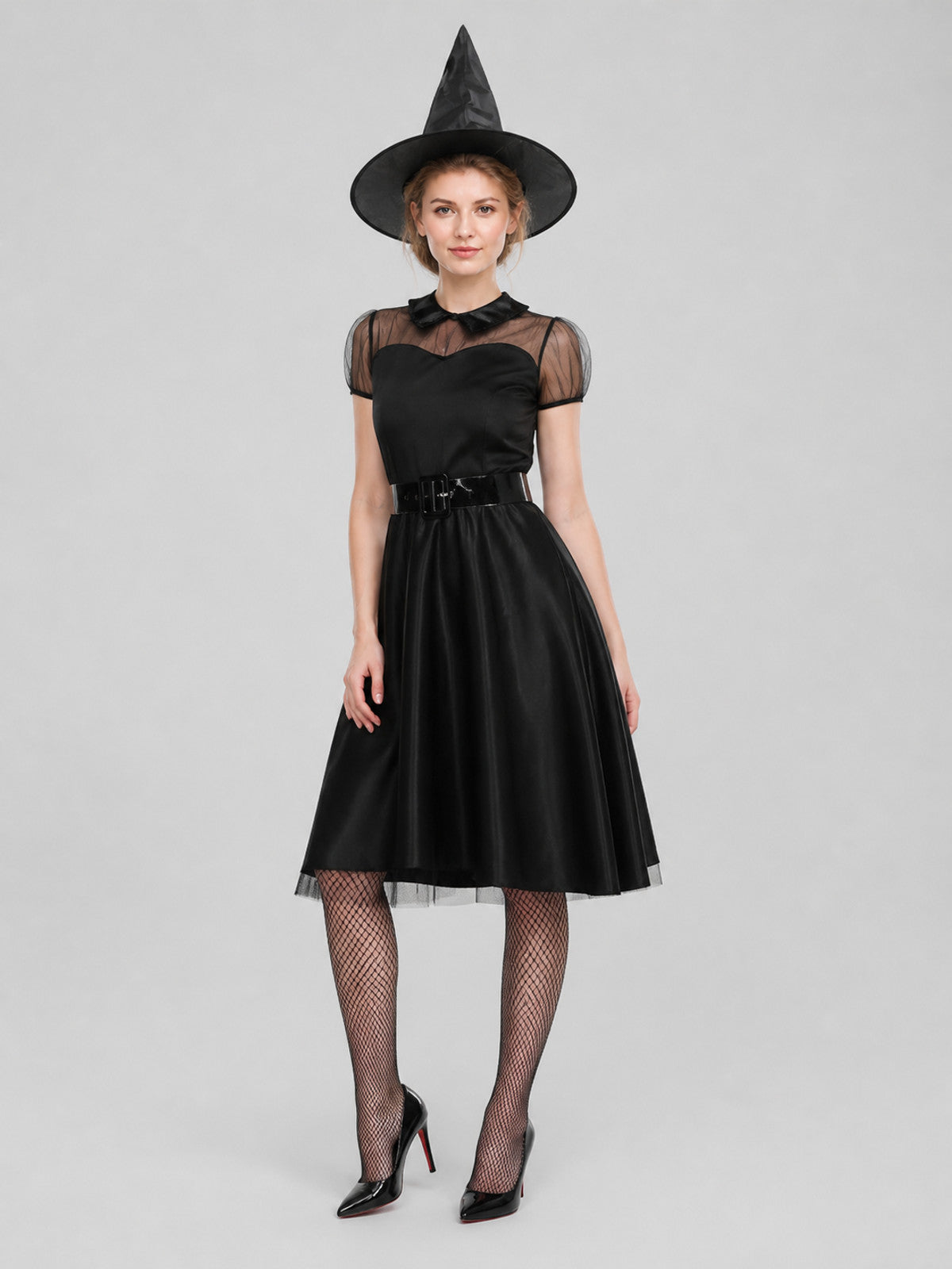 Halloween Witch Costume, Black Dress, Hat, and Belt Costume Dresses detail