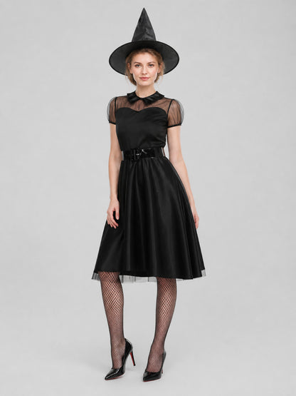 Halloween Witch Costume, Black Dress, Hat, and Belt Costume Dresses detail