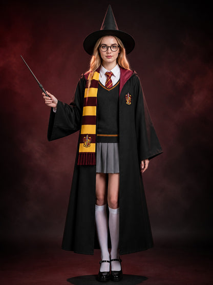 Wizard Robe Costume Set With Hat, Scarf, Tie, Glasses And Wand, Halloween main product view