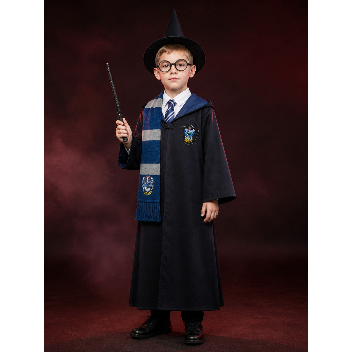 Wizard Robe Costume Set with Scarf, Tie, Hat, Glasses and Wand - Halloween main product view