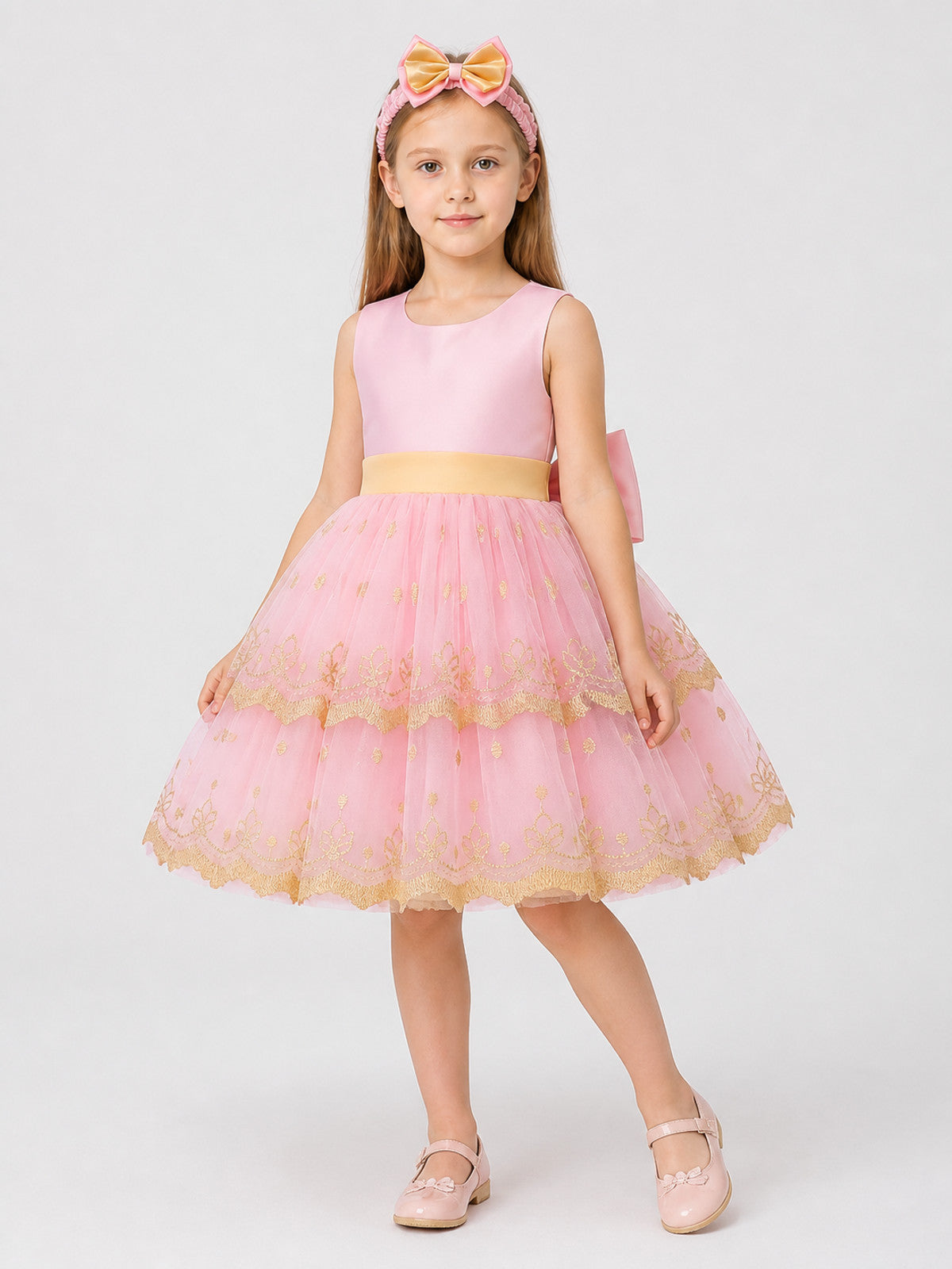 Girls' Princess Party Dress with Bow and Embroidery Costume Dresses detail