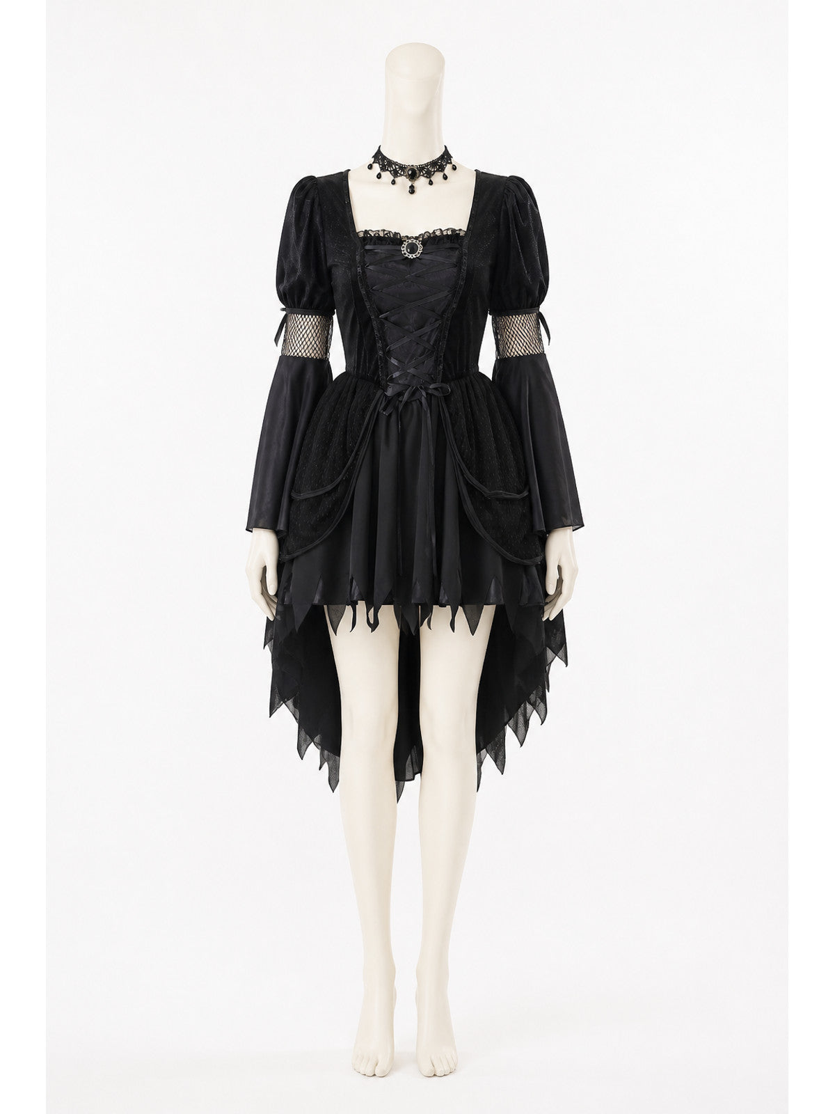 Black Gothic Witch Dress with an Asymmetrical Hem Costume Dresses detail