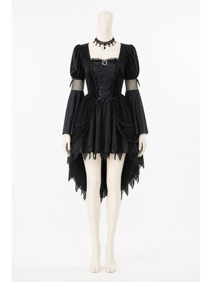 Black Gothic Witch Dress with an Asymmetrical Hem Costume Dresses detail