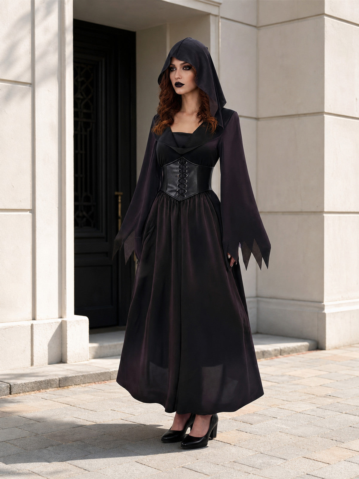 Vampire Cosplay Dress, Black, with Hood