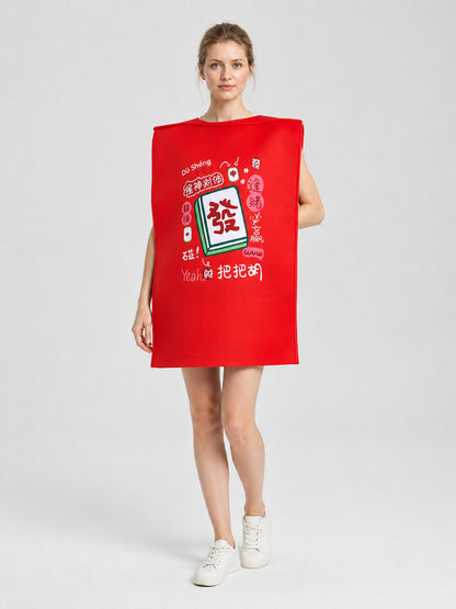 Red Mahjong Cosplay Costume, One Size