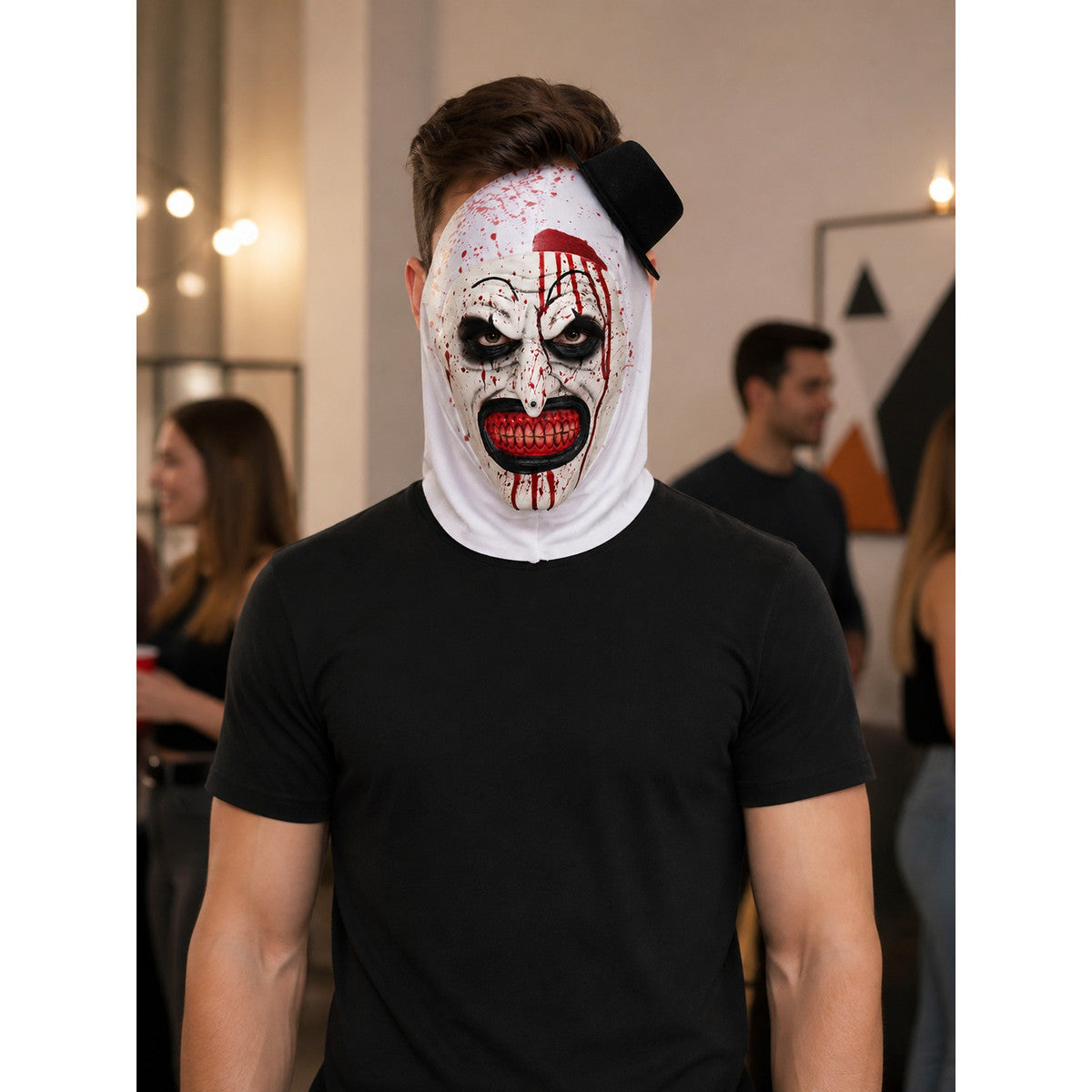 White Carnival Mask with Red and Black Details for Halloween lifestyle view