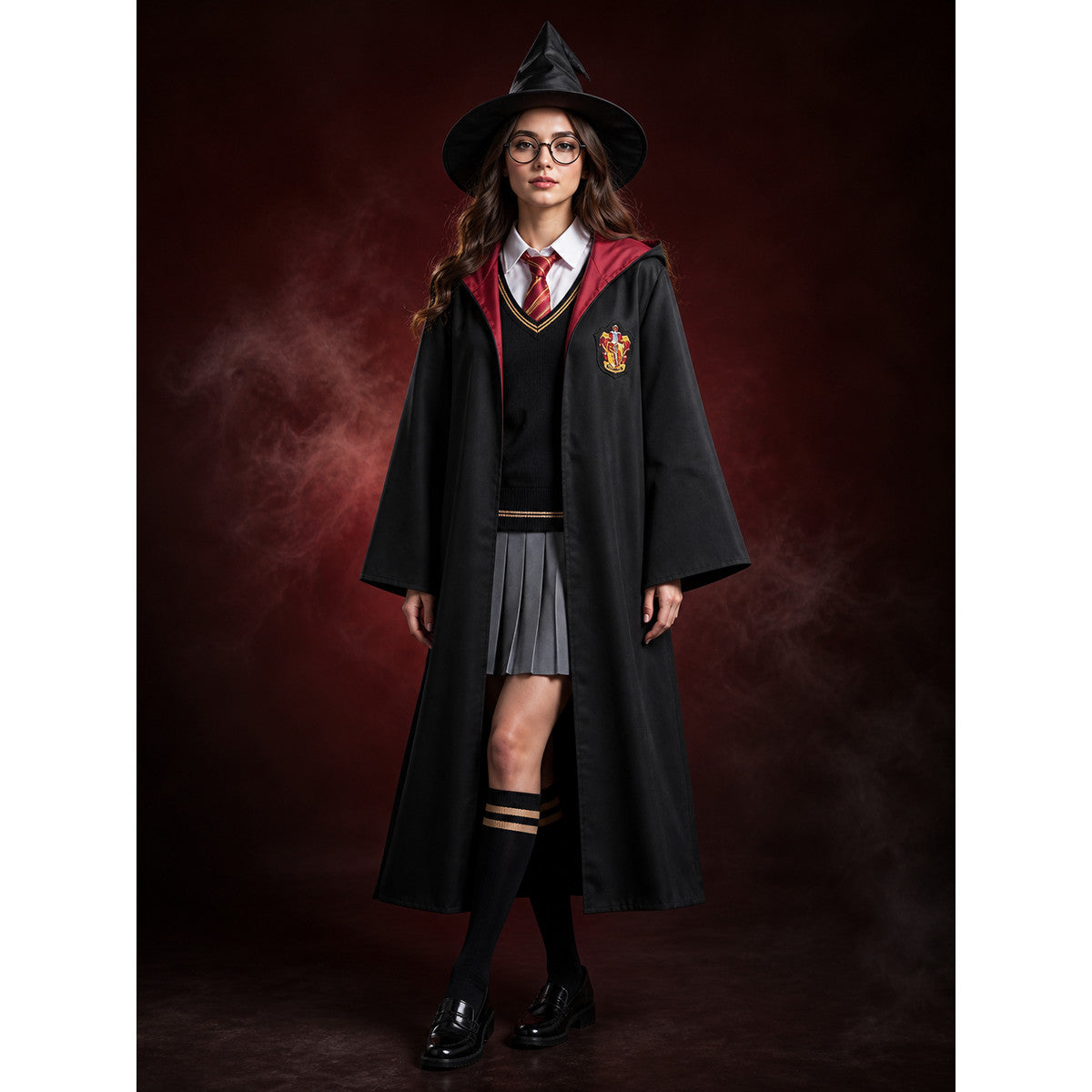 Harry Potter Gryffindor Robe Costume Set With Hat, Tie, Scarf, Wand & Glasses lifestyle