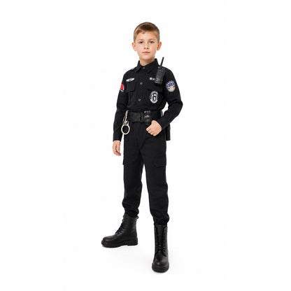 Children's Black Police Officer Costume with Belt Costumes detail