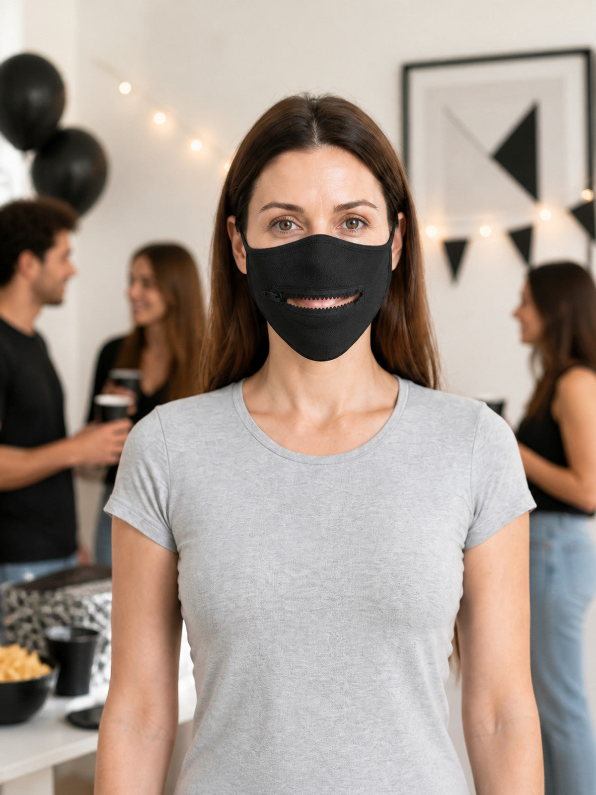Black and White Halloween Mask with White Teeth lifestyle view