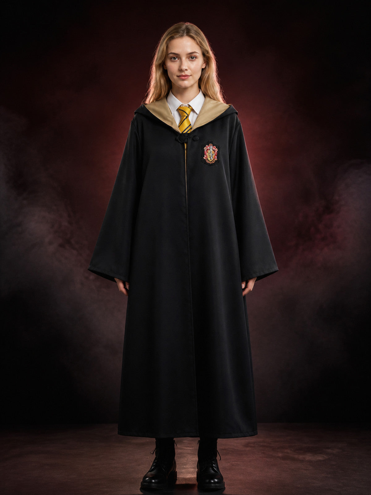 Black Hooded Wizard Robe Costume Set With Striped Tie For Halloween