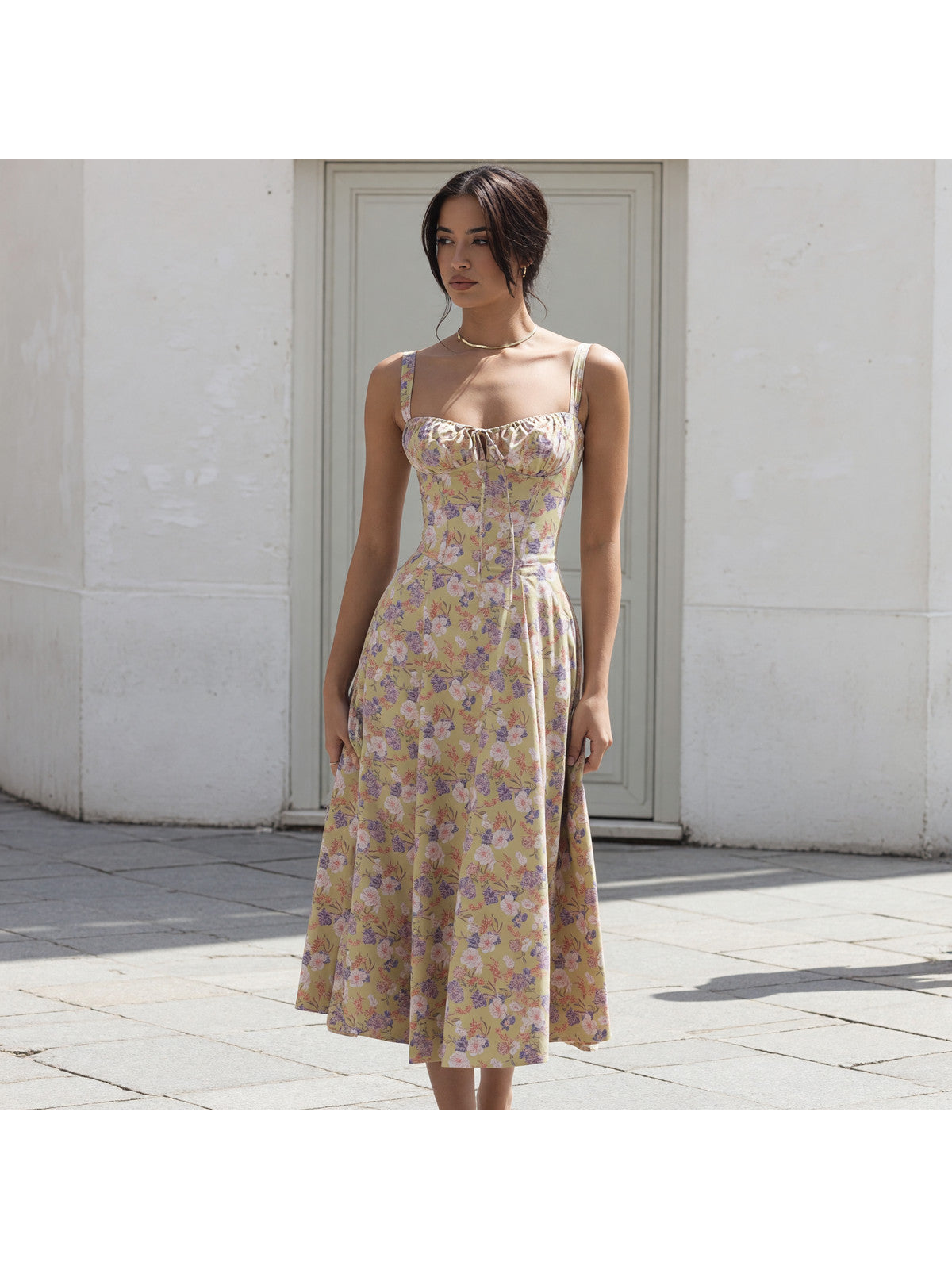 Women's Summer Dress with Spaghetti Straps and Floral Print Costume Dresses detail