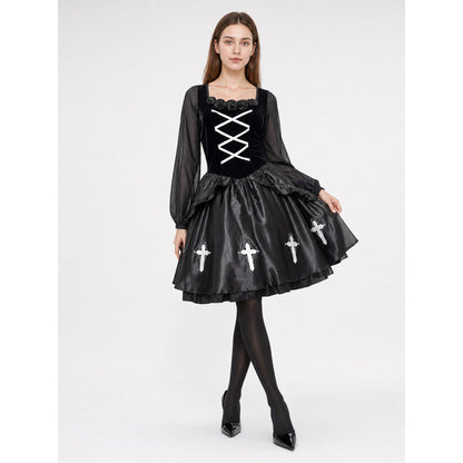 Gothic Dress with Gloves, Collar, and Headband